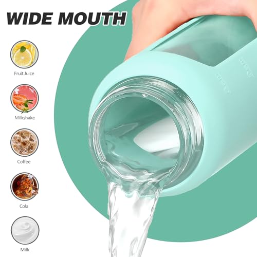 32oz Glass Water Bottle with Straw and 2 Lids