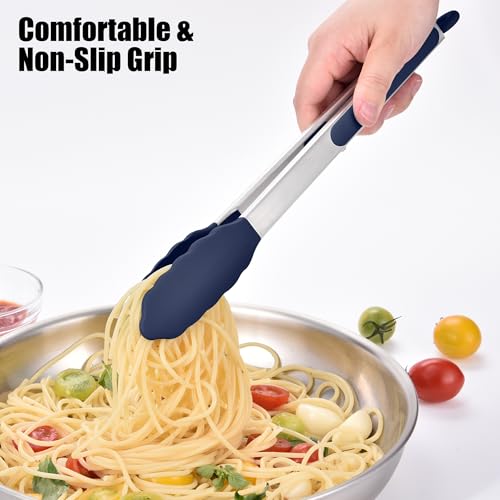 Kitchen Tongs with Silicone Tips for Cooking Serving
