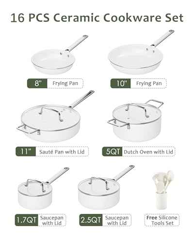 Ceramic Cookware Set Nonstick Pots and Pans Set Oven & Dishwasher Safe
