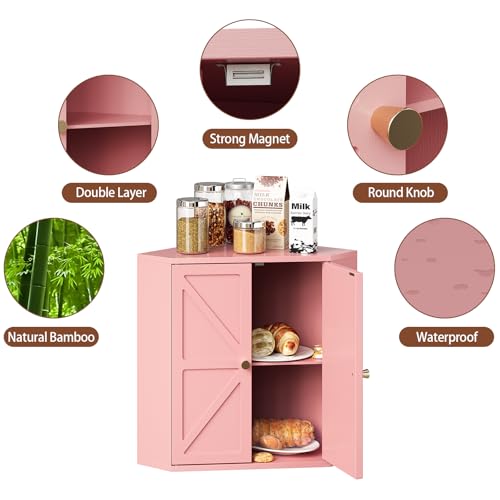 Corner Bread Box for Kitchen Counter Double Layer Bamboo Bread Storage Container Large Capacity Bread Storage Bin Farmhouse Breadbox Organizer