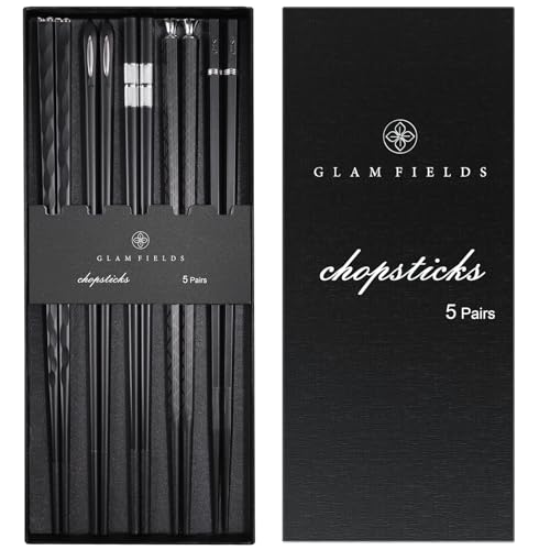 5 Pairs Premium Chopsticks Reusable Dishwasher Safe 9.5 Inch Fiberglass Chop Sticks Gift Set Non Slip Black + Silver