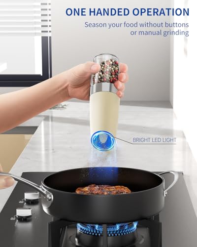 Gravity Electric Salt and Pepper Grinder Set Automatic Salt and Pepper Grinder Set with LED Light (2 Count)