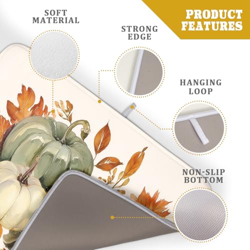 Fall Pumpkin Dish Drying Mat Autumn Leaves Absorbent Dishes Pad 18x24 Inch Seasonal Microfiber Dish Drainer Rack Mat for Kitchen Countertop