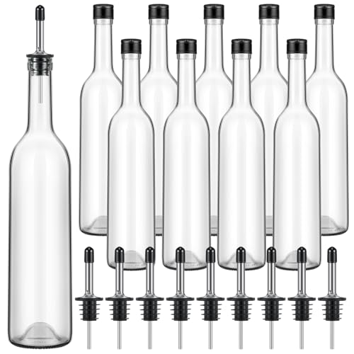 10 Pcs Long Neck Glass Bottles with Pourer for Bar Wine Syrup (10 Count)
