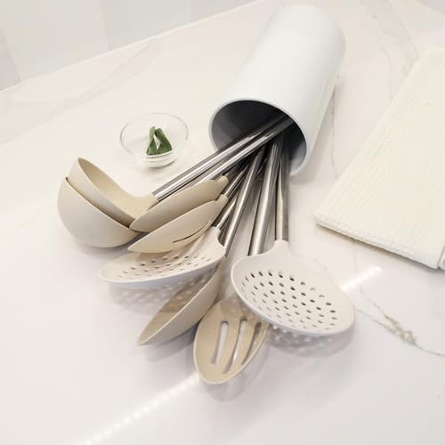 Cream Wheat Straw Ladle with Stainless Steel Handle Kitchen Utensils