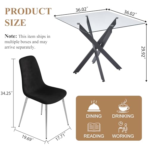 36” Square Glass Dining Table Set for 4