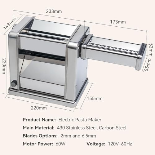 Domestic Electric Pasta Maker Automatic Stainless Steel Noodle Machine with Adjustable Dough Roller