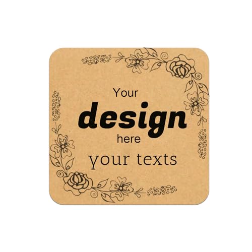 Custom Stickers Personalized Square Kraft Paper Sticker Customizable Floral Wreath Labels (100 Count)