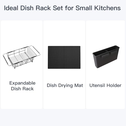Expandable Dish Drying Rack Over Sink with Extra Drying Mat