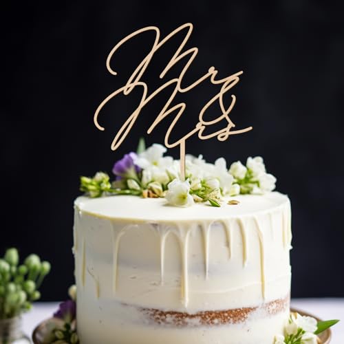 Mr & Mrs Wedding Cake Topper in Wood