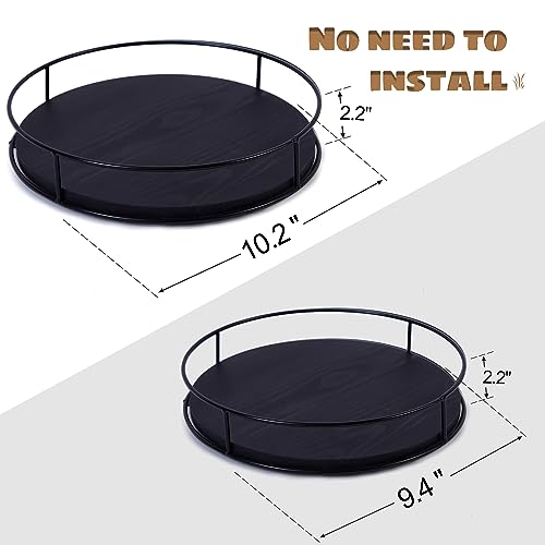 2 Pack ] 9" & 10" Black Wood Lazy Susan Organizers with Steel Sides