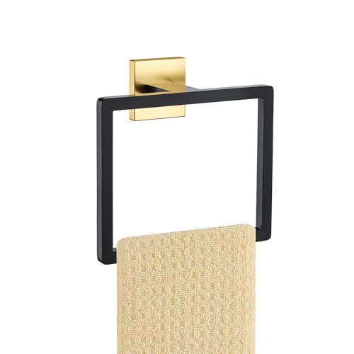 Black and Gold Towel Ring Square Hand Towel Holder Towel Hanger Bathroom Hardware Accessories Stainless Steel Wall