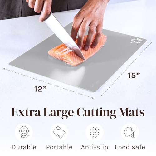 Extra Thick Flexible Cutting Mat Set With Food Icons & EZ (4 Count)