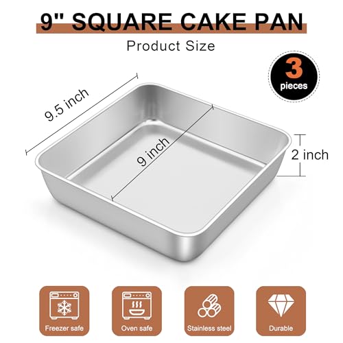 3 PCS 9 x 9 Inch Square Baking Cake Pan (10.99 Count)