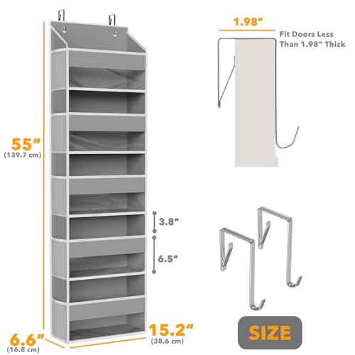 2 Pack Over The Door Organizer with 5 Large Pockets and 10 Mesh Side Pockets