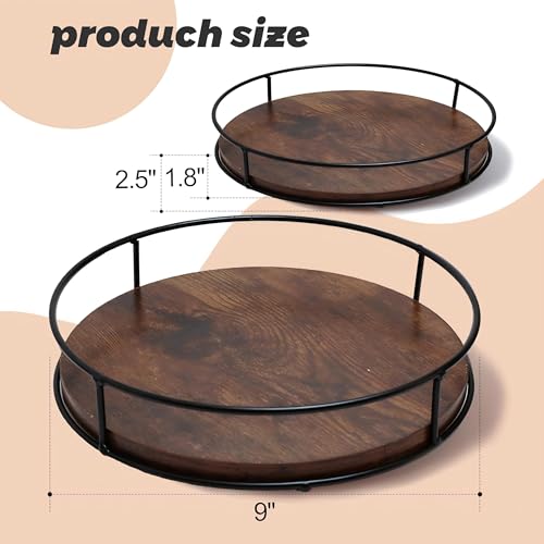 9" Rustic Brown Wood Lazy Susan