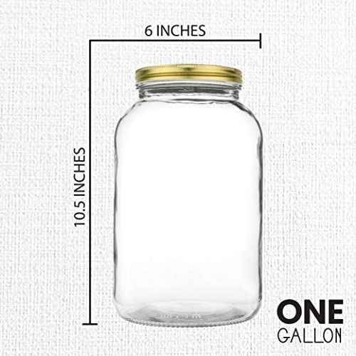 1 Gallon Glass Large Mason Jar Wide Mouth with Metal Airtight Lids (4 Count)