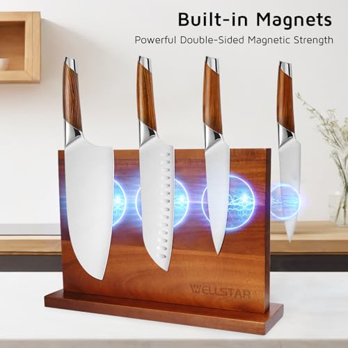 Modern Acacia Magnetic Knife Block Holder 14 x 10 Inches