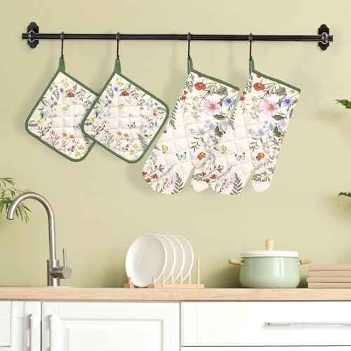 Wildflower Oven Mitts and Pot Holders Set (4 Count)