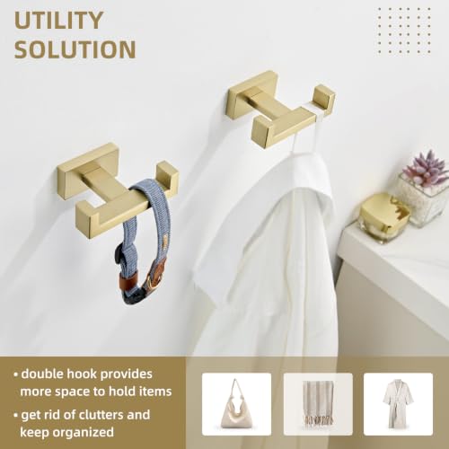 Double Towel Hook Brushed Gold (2 Count)