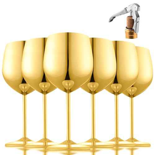Stainless Steel Wine Glasses Set of 6 with 1 Corkscrew (6 Count)
