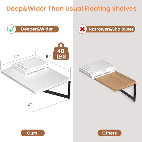 16W x 12D Deep Floating Shelves Set of 2 White