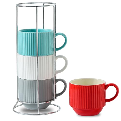 Ceramic Coffee Mug Set of 4 with Rack (4 Count)