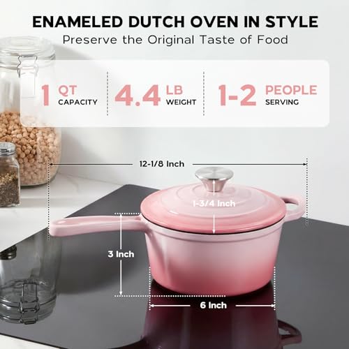 1QT Enameled Cast Iron Saucepan with Lid