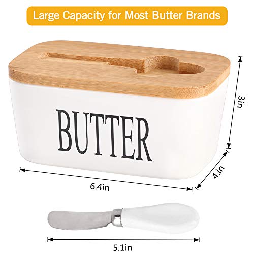 Ceramic Butter Dish with Bamboo Lid and Stainless Steel Knife Spreader