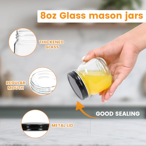 30 Pack Mason Jars 8oz with Black Lids (30 Count)