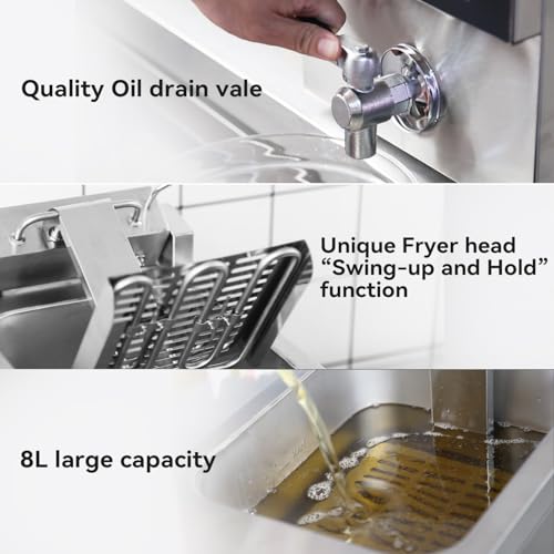 8L Countertop Electric Deep Fryer with Draining Valve