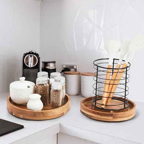 2 Pack] 9" Wood Lazy Susan Organizer for Cabinet (2 Count)
