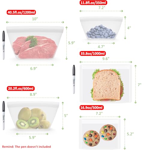 Silicone Bags for Food Storage (5 Count)
