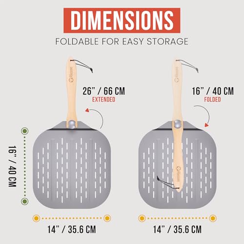 Aluminum Perforated Pizza Peel 16 Inch with Foldable Handle