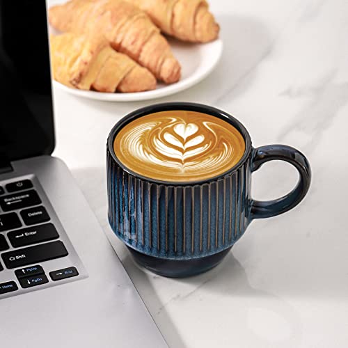 Navy Coffee Mugs Porcelain Set of 4 with Rack (4 Count)