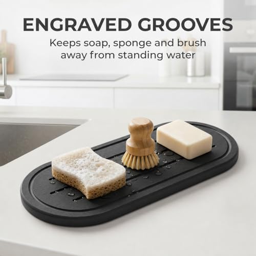 2PCS Water Absorbing Stone Drying Tray Mat for Bathroom Sink & Kitchen Counter Faucet Organizer Decor (2 Count)
