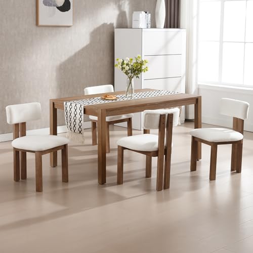 Dining Chairs Set of 4 Faux Fur Dinner Chairs with Solid Wood Kitchen Chairs for Kitchen (4 Count)