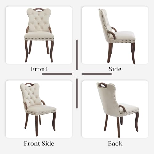 Beige Velvet Upholstered Dining Chairs Set of 6