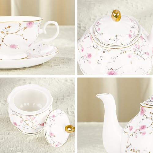 21 Piece English Gold Vine Floral Bone China Tea Sets