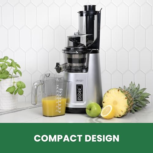 Wide Mouth Juicer Compact Vertical Cold Press Vegetable and Fruit Juice Extractor with 3