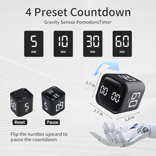 Productivity Timer Flip Gravity Sensor Cube Timer Countdown & Countup (2 Count)
