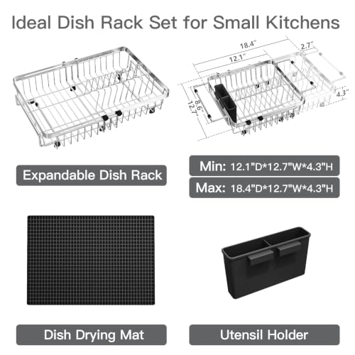 Expandable Dish Drying Rack Over Sink with Extra Drying Mat