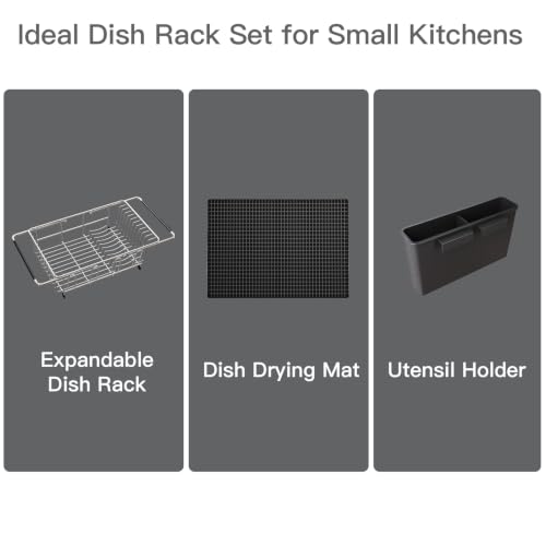 Expandable Dish Drying Rack Over Sink with Extra Drying Mat