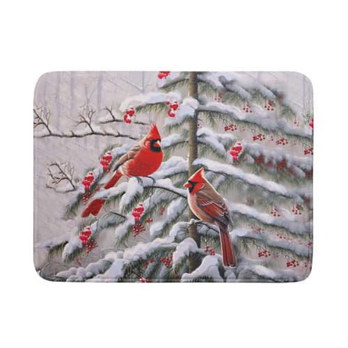 Red Birds Dish Drying Mat Winter Berry Dish Drainer Mats Absorbent Reversible Microfiber Kitchen Countertop Protector Dishes Pad 18x24 inch
