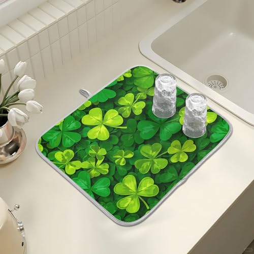 Patricks Day Shamrocks Lucky Clover Leaves Dish Drying Mat for Kitchen Counter Absorbent Microfiber Large Drying Pad Dish Mats for Kitchen Countertops 18 x 24 Inch