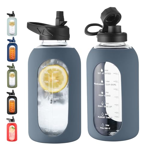 64 oz Glass Water Bottle with Straw