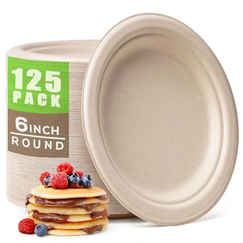 Compostable Small Paper Plates 6 Inch 125 Pack Dessert Plates (125 Count)