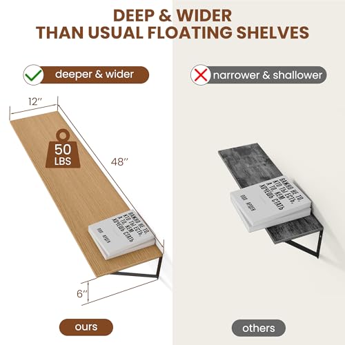 48W x 12D Deep Floating Shelves Set of 2 Oak (2 Count)