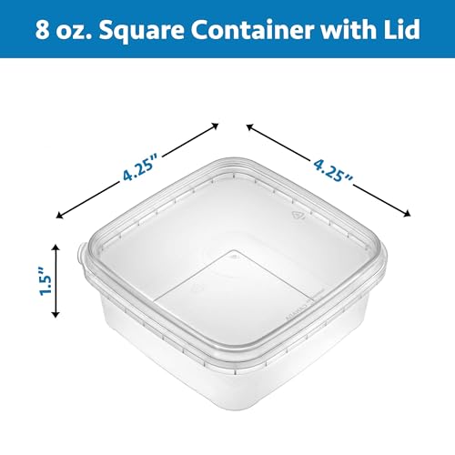 8 oz 20 Pack Square Clear Deli Containers with Lids Disposable BPA Free Square Plastic Food Storage Containers with Lids Airtight for Meal Prep Take Out Kitchen (20 Count)