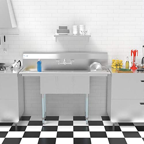 3 Compartment Stainless Steel NSF Commercial Kitchen Sink with Faucet and Cross braced Legs
